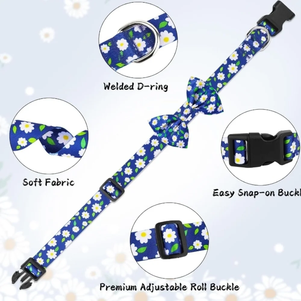 Daisy Blue Dog Collar with Removable Bow